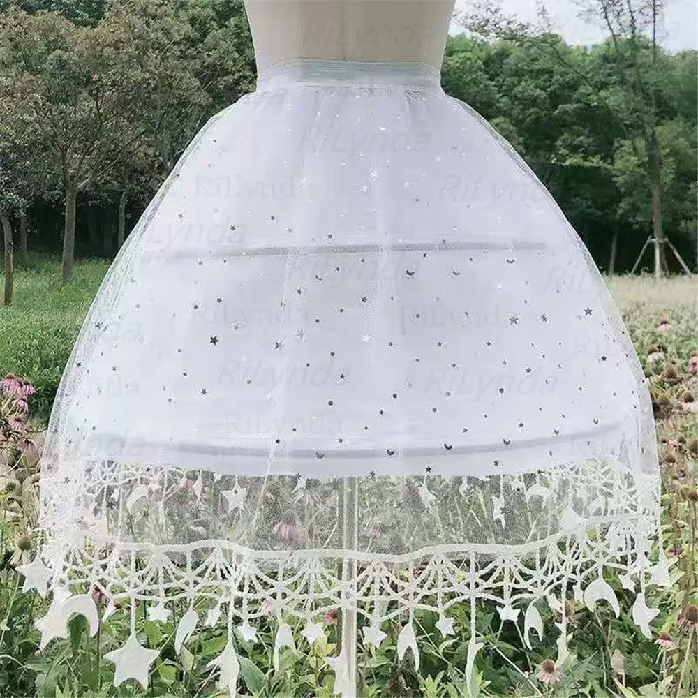 3 Hoops White Ballet Petticoat Wedding Gown Dress Underskirt Elastic Waistband Drawstring A-Line Skirt Edge