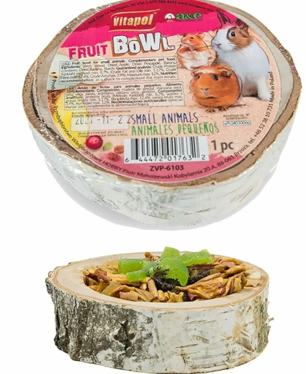 A&E Cage 644147 Vitapol Wood Treat Holder Bowl - 1 Pc Safe Material Small Animal Feeding Dish for Fruit Serving, Bowl/Dish