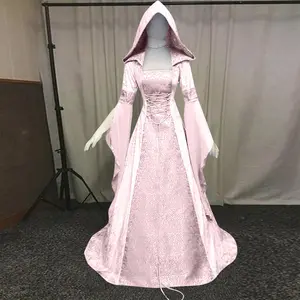 Women's Cosplay Costume Medieval Retro Wedding Dress with Hooded Waist Dress for Cosplay Halloween