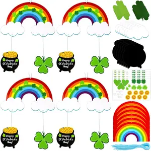 30 Set St. Patrick's Day Crafts for Kids St Patrick's Day Mobile Craft Ornaments Kit DIY Hanging Rainbow Shamrock Stickers Decorations for Kids Art Projects Home Classroom Activities Favors