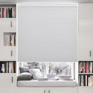 Cordless Honeycomb Blinds No Drill Blackout Cellular Shades, Custom Size Light Blocking Window Cover for Bedroom Kitchen - White