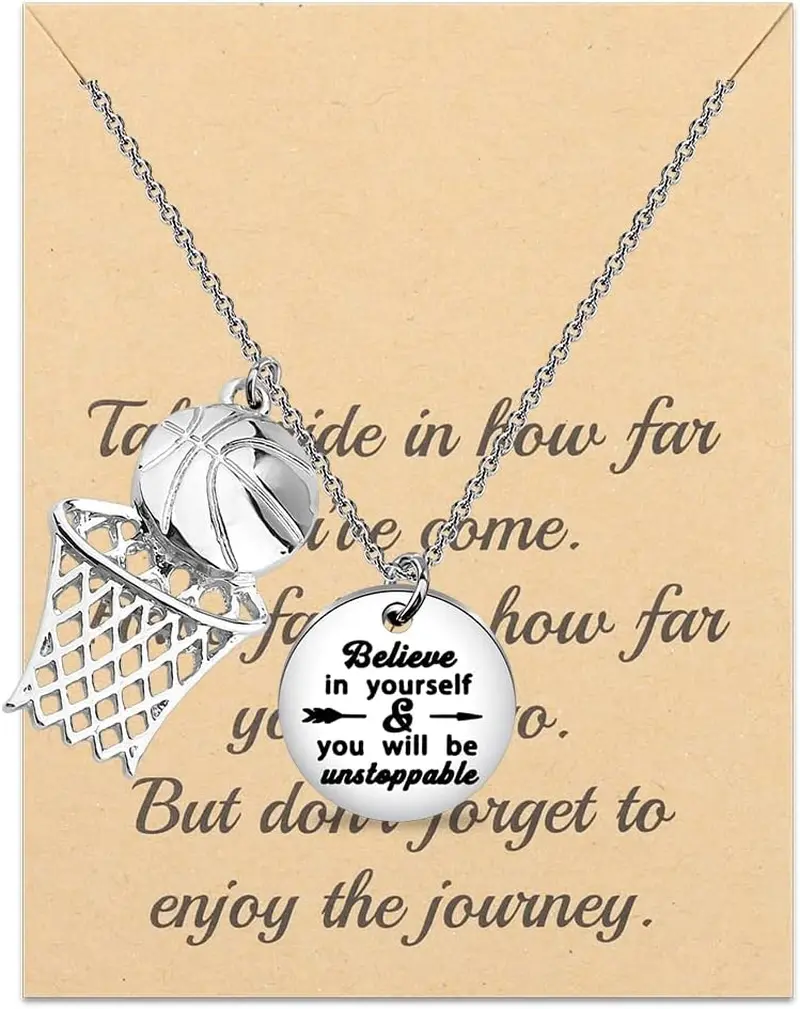 Basketball Necklace Believe In Yourself – Hoop Pendant Chain for Players & Fans, Inspirational Basketball Jewelry Gift for Hoopers