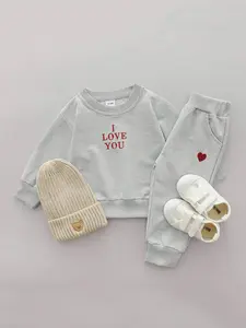 2PCS Baby Toddler Spring Autumn Long Sleeve, Cute Letter Heart Embroidery Set for Boys and Girls, Perfect Gift for Young Children, Baby Clothing