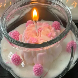 Soy Candle in the Shape of a Flower Placed in a Glass Vase with Vanilla Aroma and Pink Decorative Elements