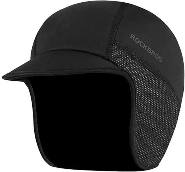 ROCKBROS Winter Cycling Cap for Men & Women, Windproof Polyester Blend Under Helmet Liner with Sun Visor, Solar Shading Workout Hat, Cycling Cap Sports & Outdoor Hats, 1 Size, Black, Solar Shading Hat, One Size