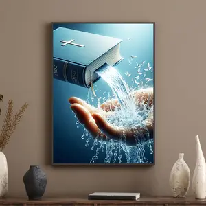 Inspirational Holy Bible Canvas Wall Art - Frameless Christian Water and Book Poster, Ideal for Bedroom, Living Room, Hallway Decor, Perfect Gift for Faithful Friends - 30.48x40.64 cm, 2D, Perfect for Room Decor
