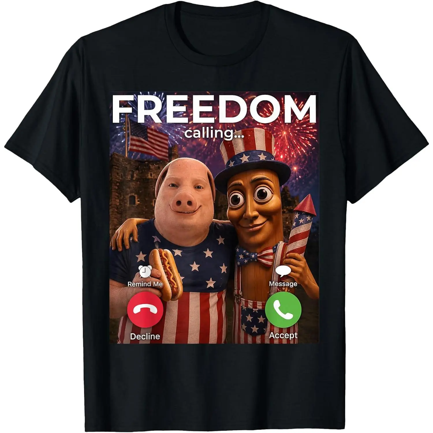 [100% Cotton] Freedom Calling Patriotic Graphic T Shirt Vintage American Style Casual Crew Neck Cotton Short Sleeve Unisex Summer Streetwear Independence Day Gift