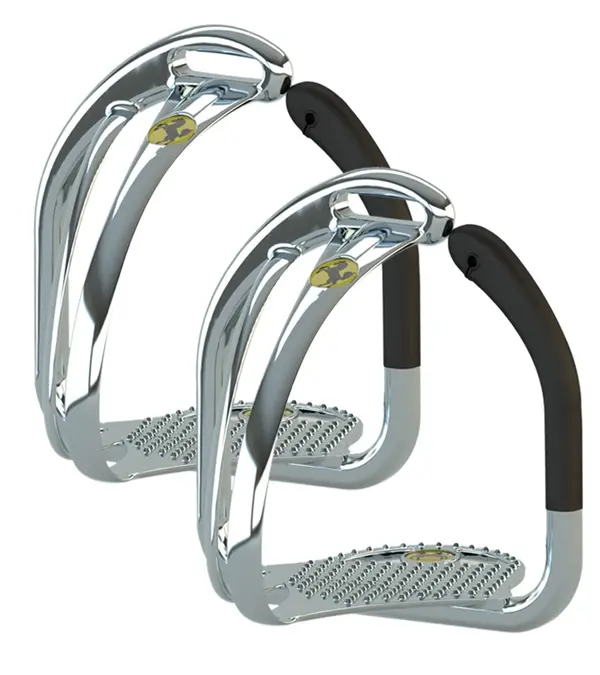 English Type Safety Stirrups, 4.5 in Stainless Steel Irons with Anti-Slip Base, Flexible Posts & Angled Support for Children's Teaching, Prevents Dragging, Angled Posts