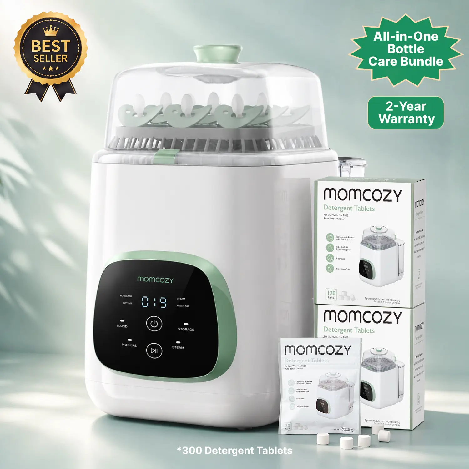 Momcozy KleanPal Pro Baby Bottle Washer, Sterilizer & Dryer with 300 Detergent Tablets - All-in-One Cleaning Machine for Bottles, Pump Parts & Baby Essentials
