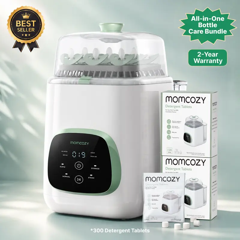 Momcozy KleanPal Pro Baby Bottle Washer, Sterilizer & Dryer with 300 Detergent Tablets - All-in-One Cleaning Machine for Bottles, Pump Parts & Baby Essentials Bottle Sanitizer Dryer, Newborn Baby Stuff