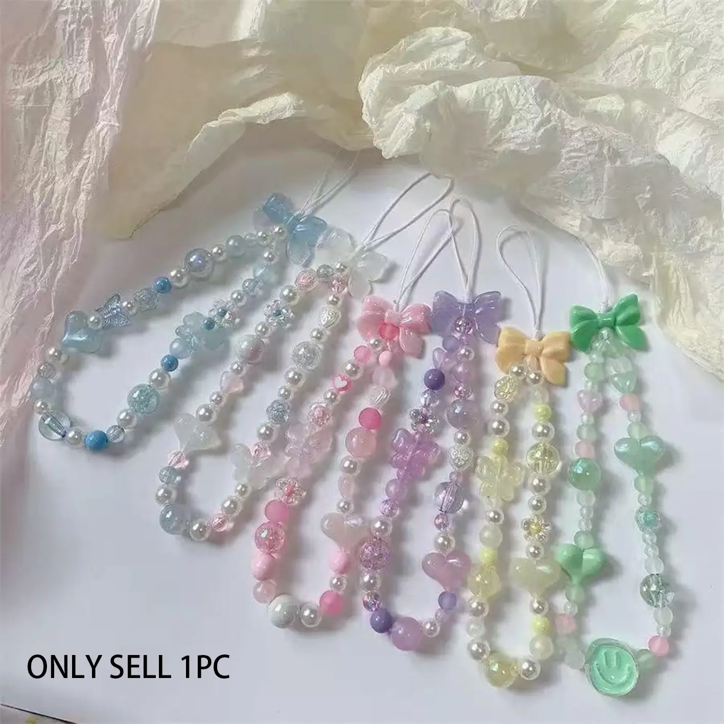 Sweet Style Bow Heart Beaded Phone Chain, Multi-Color Y2K Girl Heart Ccd Camera Strap, Bag Charm, Phone Accessory, Baby Pendant, Phone Charms, Phone Lanyard, Mobile Phone Chain, Cellphone Accessories