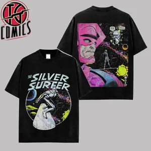 [IG] Galactus vs Silver Surfer Comics Graphic Premium Cotton T-Shirt (Made In US), Devourer of Worlds MCU Comic Graphic Tee, Super Hero MCU Universe Comics Book Fans Shirt, Comic Book Outfit, Gift For Hero Fans