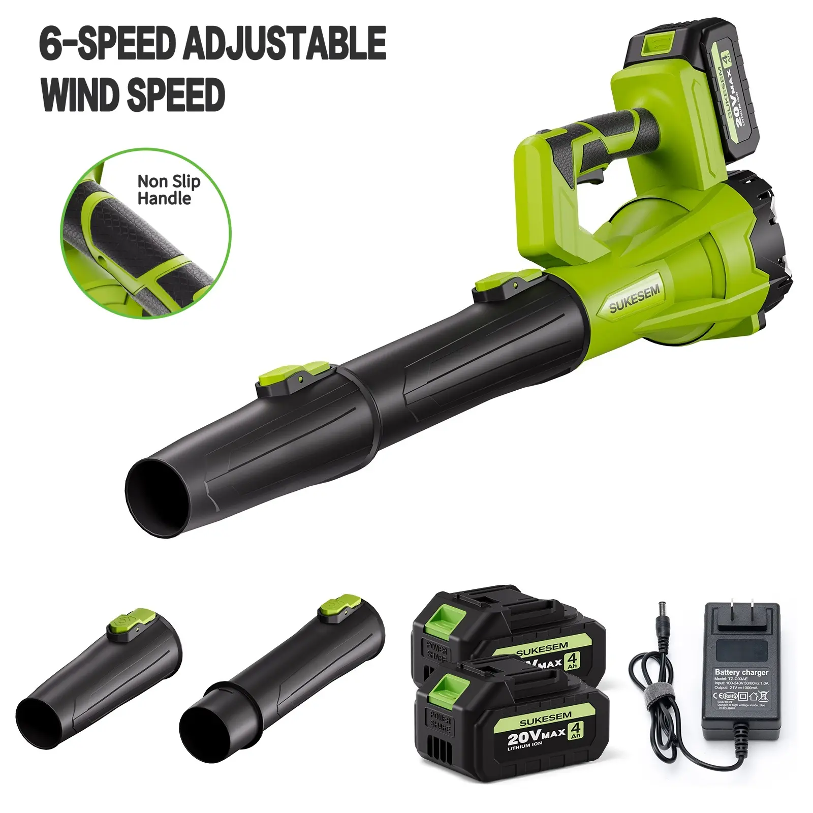 SUKESEM High Power Cordless Leaf Blower With 4.0Ah Batteries, 580CFM/160MPH, 6 Speed Levels & Extension Nozzle - Ergonomic Non-Slip Handle, Lightweight Design For Lawn Care and Garden Use-TiktokshopStockup