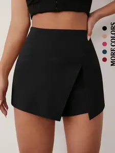 Women's Solid Color Fitted Split Thigh Bodycon Skort, Casual Fashionable Skort for Summer, Perfect for Daily Wear & Travel