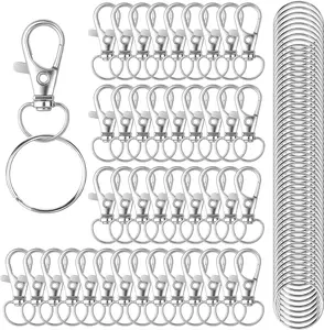 100PCS Silver Keychain Hooks with Key Rings – Metal Swivel Lobster Claw Clasps for Keychain Clips, Lanyards, Jewelry Making & DIY Craft Supplies