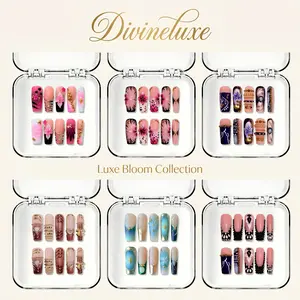 Divineluxe Nails｜10PCS 100% Handmade 1.3inch Press-On Nails｜Reusable Colorful Art Acrylic Stylish｜luxe Bloom Medium Square Acrylic Collection