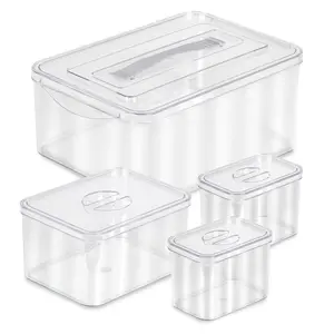 Richards Homewares Clear Plastic Storage Bins with Lids - 1 Large, 1 Medium and 2 Small Storage Containers for Closet Fridge Pantry Organizing