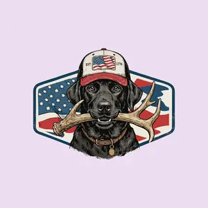 Black Lab Hunting Dog Sticker, Antler Retriever Decal, American Flag Outdoor Vinyl for Truck Laptop Hunter Gift