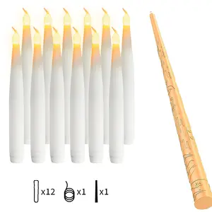 12pcs Flameless Taper Floating Candles with Magic Wand Remote, Flickering Warm Light, Battery Operated  Electric Window Candle, Decor for Christmas, Wedding, Halloween, Birthday Party