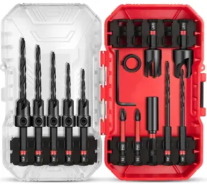 GJAHSH 15PCS Woodworking Countersink Bit Set - Tapered Drill Bits with Wood Plug Cutters for Perfect Screw Finish, 1/4" Hex Shank Quick Change Pre-drilling Set with Organizer Box
