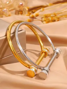 Elegant Fashionable Simple Diamond Inlaid Knob Horseshoe Bracelet, Stainless Steel Material Bracelet, Fashionable Jewelry for Daily Wear, Trendy Stack Bangle