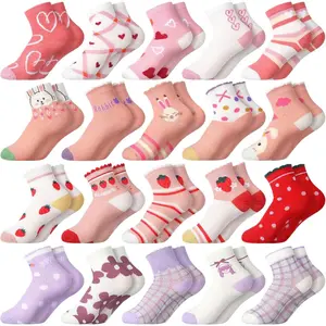 20 Pairs Cartoon Pattern Crew Socks Cute Patterns Ruffle Crew Socks Cotton Cute Socks for Girls Winter
