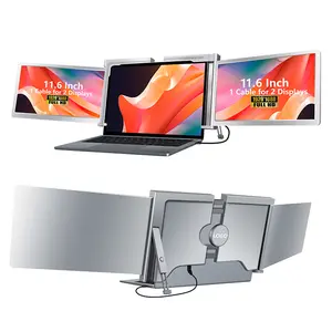 Laptop Screen Extender - [M1/M2/M3/Windows][Only 1 Cable to Connect] 11.6 inch Triple Portable Monitor for 13"-14.1" Laptop, 1080P |16:9 | FHD IPS | Powered by Type c/USB A, S100 Grey