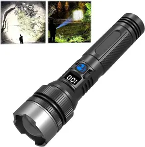 Home Hacks 2-in-1 Strong Flashlight (Power Bank), Digital display of power, Rechargeable, Zoomable, Waterproof, Adjustable Brightness Flash Light for Outdoor, Emergency, Camping Accessories, Black TikTokShopJumpstartSale Home Essentials