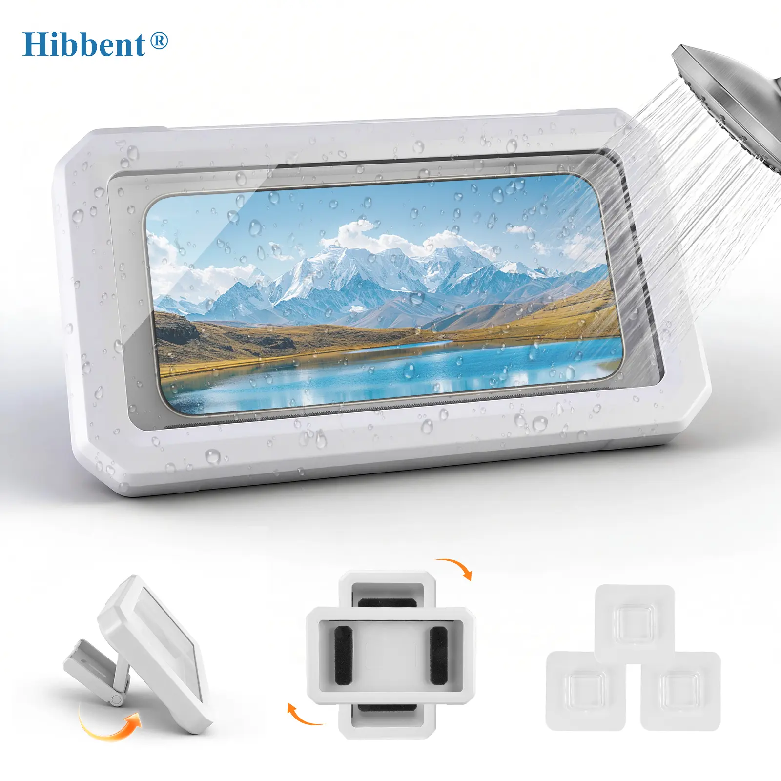 Hibbent Shower Phone Holder with Speaker Holes, IPX6 Waterproof Clear Sound & 480° Rotation Shower Case Accessories, Waterproof Bathroom Wall Mount for iPhone 17 16 Pro Max Air, S25 Ultra, 4-7" Phone, Smartphone, Cellphone,summervibes