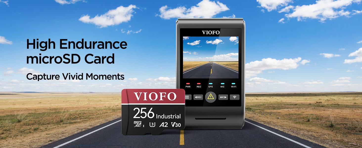 VIOFO 256GB Industrial Grade microSD Card, U3 A2 V30 High Speed Memory Card with Adapter, Support Ultra HD 4K Video Recording