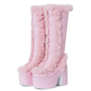 EROCALL Women's High Heel Platform Boots Block Heel Lace Up Design with Side Zipper Stylish Boots for Dinner Dates autumn winter warm