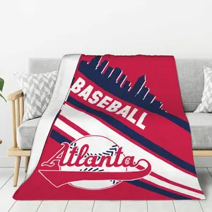 Atlanta Baseball Flannel Blanket - Suitable for sofas, beds, living rooms, chairs, cars, beaches, travel, outdoor use, bedding for air-conditioned rooms - Rectangular shape, an excellent gift choice for sports enthusiasts