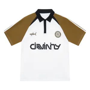 Contrast Color Patchwork Letter Print Polo Shirt Streetwear Brand Loose Short Sleeve Turn-down Collar Tops