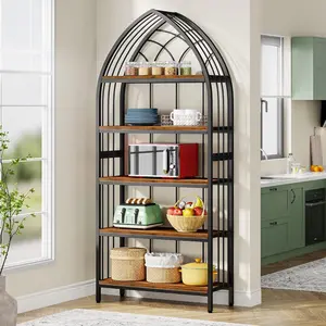 LITTLE TREE 74.8" Tall Bookshelf, 5-Tier Heavy Duty Metal Rack, Large Load-Bearing Capacity, Versatile Shelf for Living Room, Kitchen, Bedroom, Bathroom, Study arched