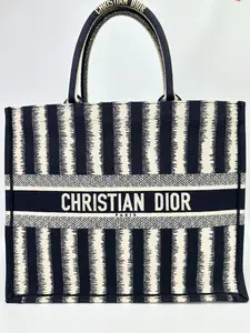 Pre-owned Dior Oblique Jacquard Tote Bag Large Book Tote Black White D0003