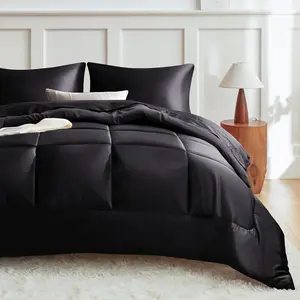 King Size Comforter Set Black, Reversible Microfiber Comforter Set for All, 3 Pieces Non-Slip Soft Bedding Sets with 1 Comforter (104"x90") and 2 Pillowcases (20"x36")