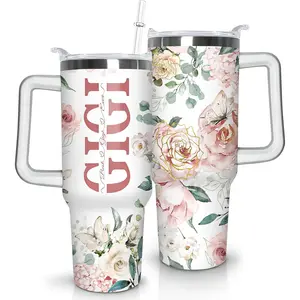 Gifts for Gigi Grandmother Gift from Grandson Granddaughter on Birthday Mothers Day&Christmas 40 oz Tumblers with Handle and Straw Stainless Steel Insulated Travel Coffee Cup Mug