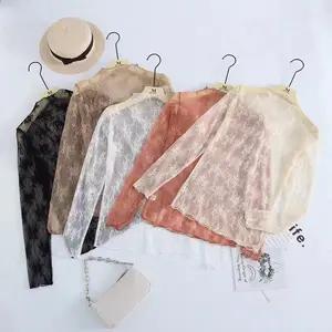 Elegant Sheer Lace Long - Sleeve Tops – Multiple Dreamy Colors, Delicate Floral Patterns, and a Feminine Fit. Perfect for Layering or Making a Subtle, Super fairy inner lace bottoming shirt women's spring and autumn new long-sleeved sexy