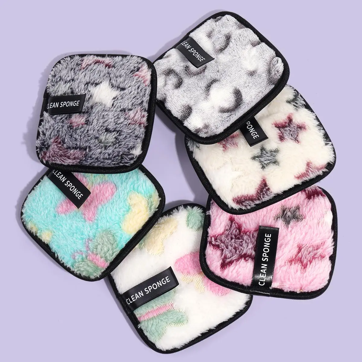 MAANGE Travel Reusable Makeup Remover Pads, 6 Counts Colorful Facial Cleaning Puffs, Face Wash Sponges, Square Shape Fluffy Face Washing & Skin Cleans