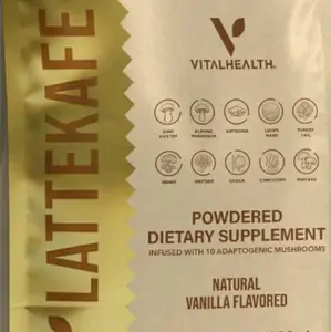 VitalHealth V-LatteKafe Creamy Gourmet Blend with Adaptogenic Mushrooms Natural Vanilla Flavor Powdered Dietary Supplement 11.6 oz