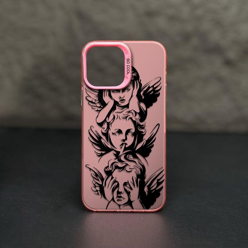 Unique Three Wise Angels Patterns Phone Case Featuring The Iconic See No Evil Hear No Evil Speak No Evil Angel Motif Merging Classic Baroque Art With Mysterious Spiritual Vibe For iPhone 17.16.15.14.13.12.11.X.XS.XSMAX.XR.8.7