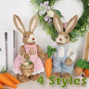 Easter Rabbit Decoration Bunny Figure Cattail Craft Ornament Home Holiday Cute Bunny Home Decoration Easter Rabbit Decoration
