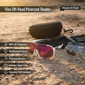 VIVO OFF-ROAD 3in1 Babydoll Vivo Sunglasses 100% UV Protection Shatterproof Polarized Mirror Lens PC Clear Lens Grey Tac Polarized Lens with Black Zipper Case & Cleaning Cloth