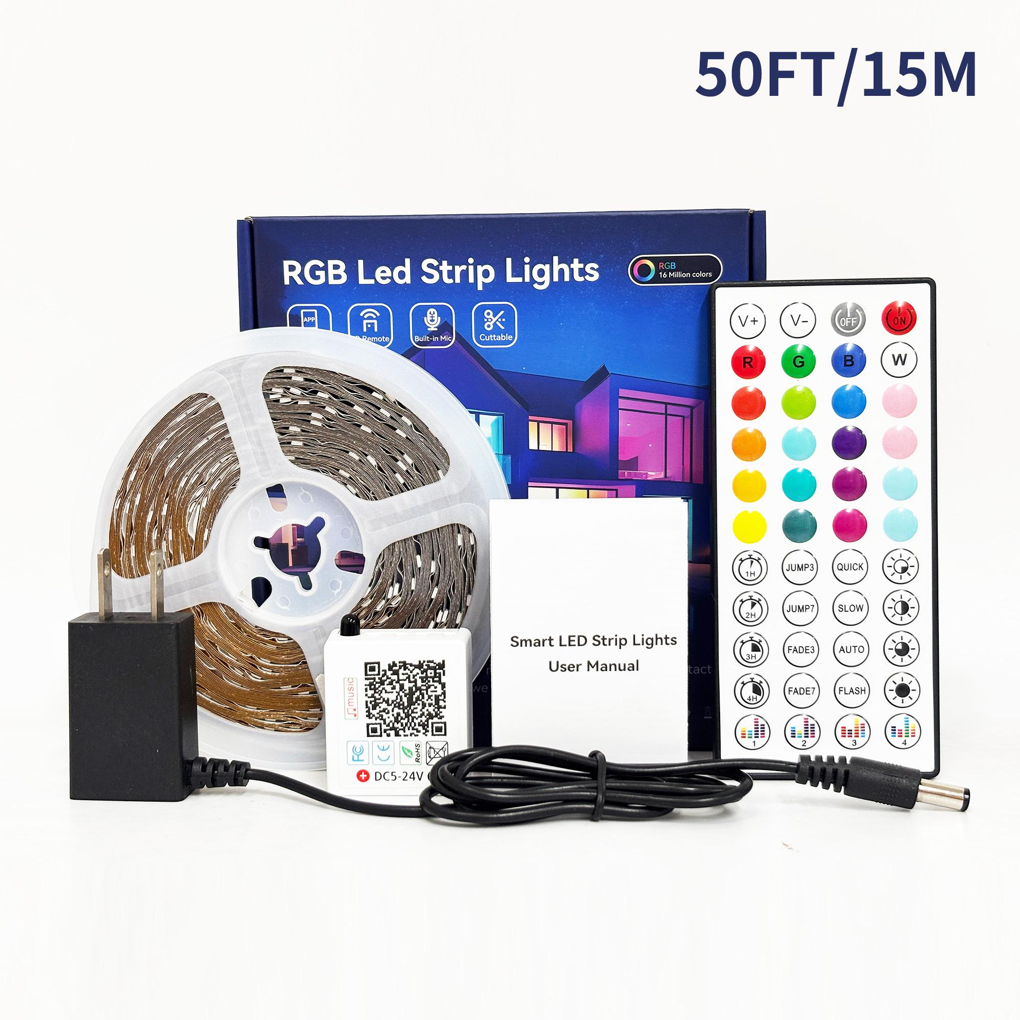 100FT 50FT Smart Led Light Strip RGB Color Changing Music Sync Strip Lights with App & Remote Control for Bedroom Indoor Lighting Decoration Modern