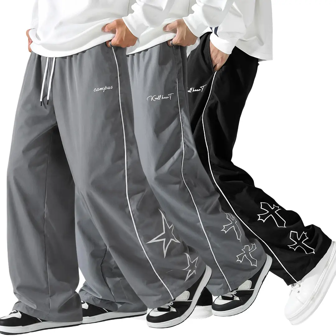 Men's pants with star pattern/cross design, comfortable design, sports and leisure style splicing, sports pants, fitness clothes, streetwear, autumn wear, men's fitness sportswear, spring and summer styles