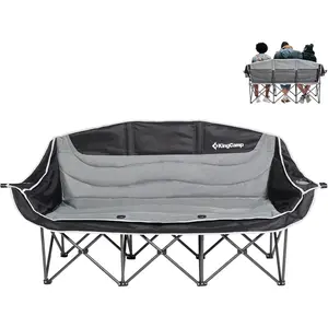 KingCamp Oversized 3-Person Camping Chair – Heavy-Duty 1100lbs Folding Loveseat for Adults, Padded Comfort with Cup Holders, Portable XL Outdoor Chair for Lawn, Backyard & Camping, Black/Grey