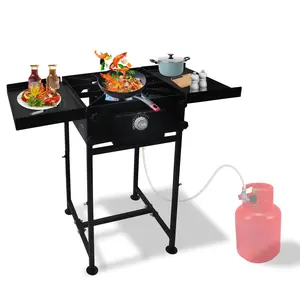 High BTU Propane Stove with Shelves for Outdoor Cooking - 130000 BTU, Steel, CSA-Approved Regulator & Hose