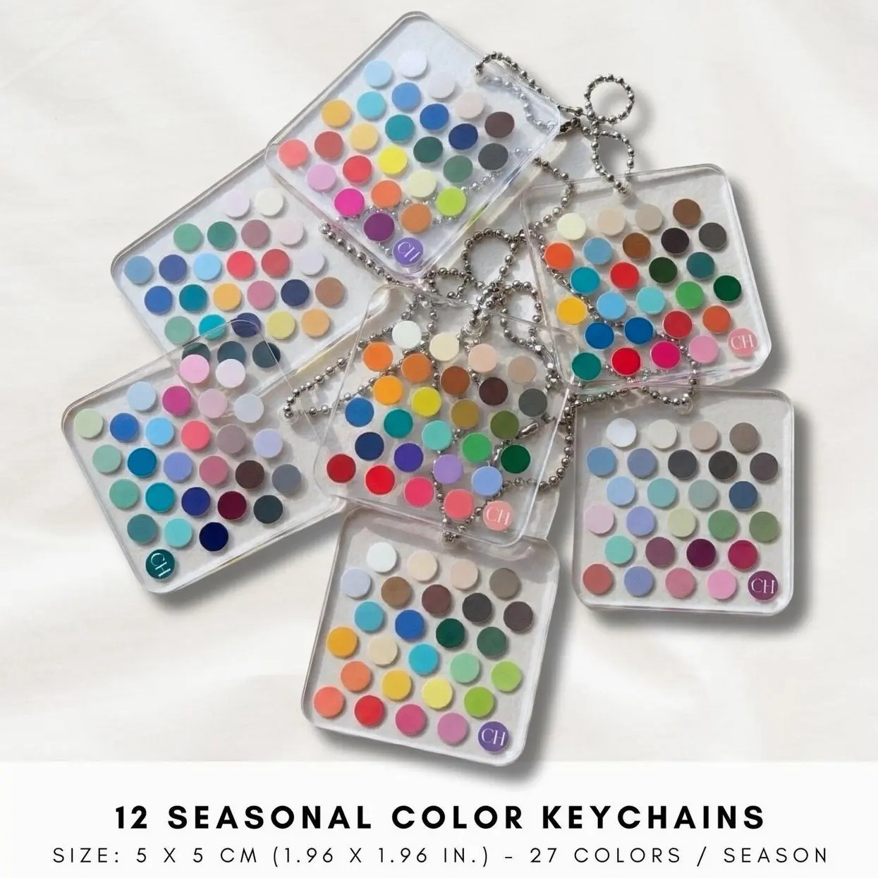 12 Seasonal Color Acrylic Keychain | Small Portable Personal Color Analysis Palette Swatch Card | Plastic Pocket Color Chart Guide & Gift