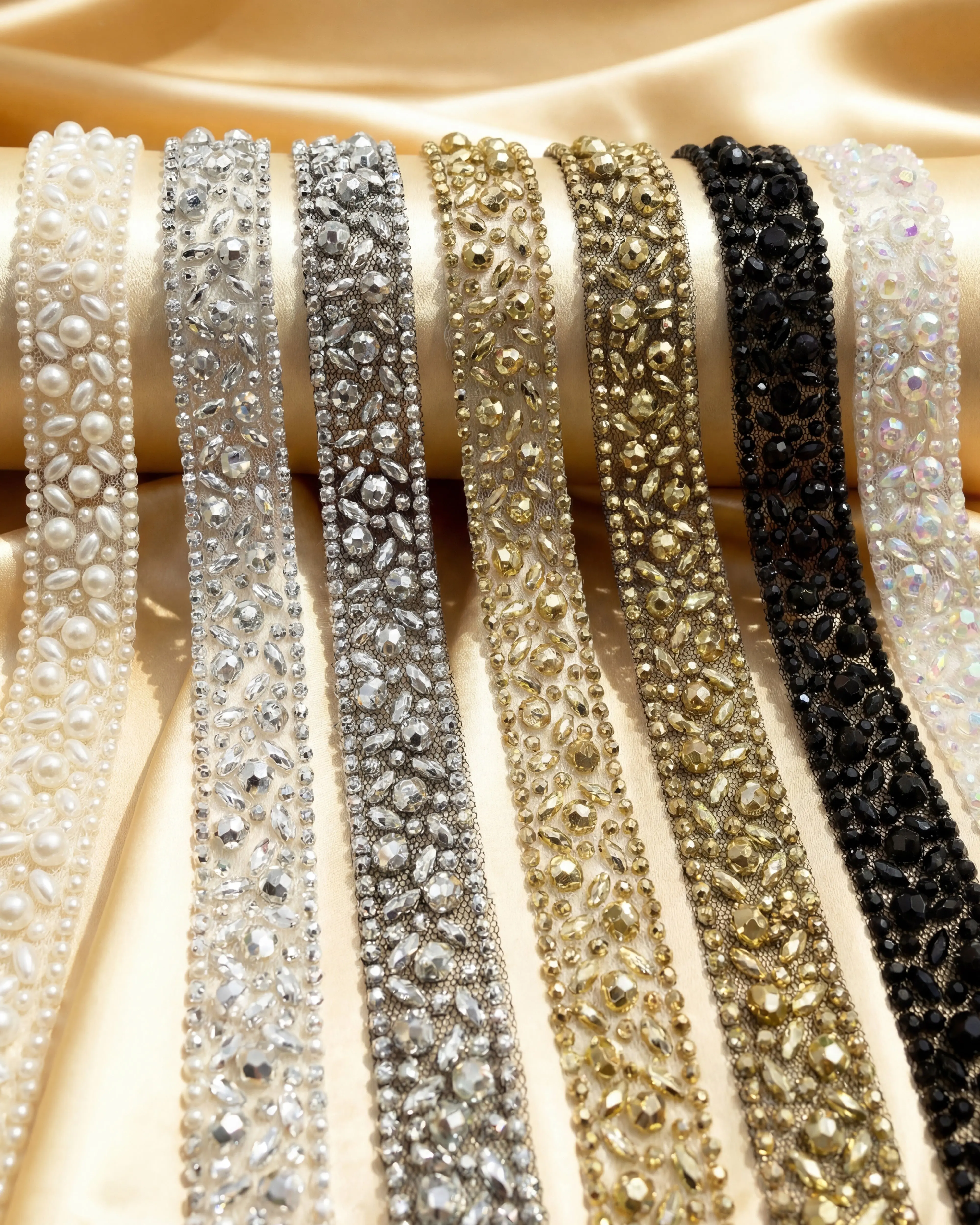 Luxury Beaded Trim by the Yard, Crystal Beaded Rhinestone Trim Collection, Designer Sewing Trim for Bridal, Couture Fashion, Self Adhesive