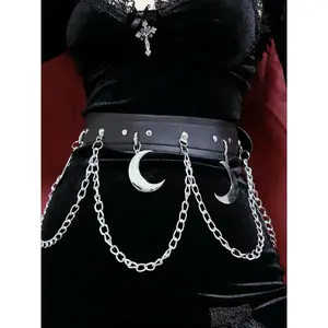 WSW nothing moon hardware fashion black minority versatile belt Y2K chain metal Punk Gothic style